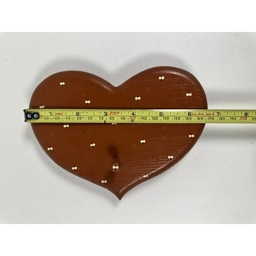 VTG Wooden Heart-Shaped Wall Plaque Hanger with a Single Peg Key Holder Red